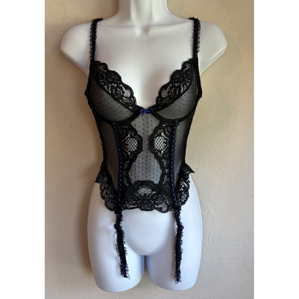 Vintage Jezebel Renee Of Hollywood Sheer Lace Corset Bustier Top 34 F Coquette